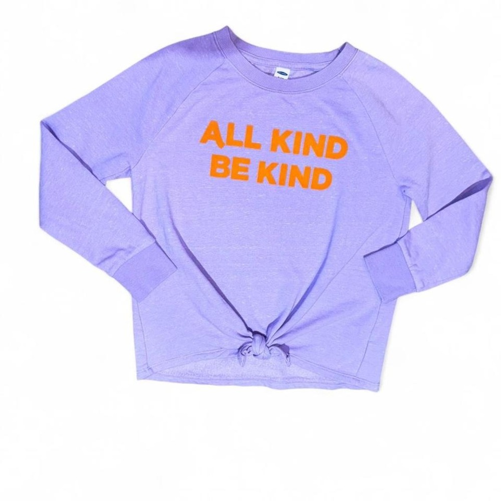 OLD NAVY GIRLS 14/16 PURPLE "ALL KIND BE KIND" SWEATSHIRT w/TIE FRONT WAIST